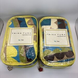 Lot 2  Turk Pillow Vivacious King Sham Cotton Quilted Blue Green NIP